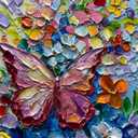 V-inspire Art,Modern Hand-Painted Oil Paintings Colorful Floral Acrylic Oil Painting on Canvas 30 x 45 inch Butterfly Flowers Wall Art Home Decoration