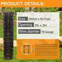 Wire Fence 24in x 50ft, 2X 3 16GA, Black PVC Coated Garden Fence for Yard Garden Border Fencing Roll Vinyl Coating Metal Wire Mesh for Yard Vegetable Plant Protection Poultry Netting