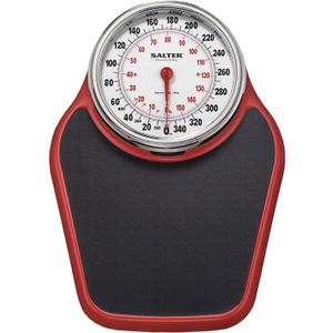 Salter Pro-Helix Professional Oversized Bathroom Scale with Black/Red powder-coated steel coated base, Anti-Slip Bath Mat, 400 LB Capacity, Analog Scale, 18.25 x 13.0 Inch, Black/Red