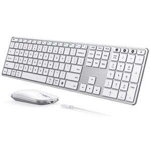 seenda Wireless Bluetooth Keyboard and Mouse Combo, SKM64-3 Rechargeable Slim Quiet Keyboard Mouse, 3 Multi-Device Connection, Compatible for Windows 11/10 PC Laptop Mac MacBook iPad, White Silver