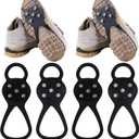 2 Pairs Non Slip Gripper Spike Ice Traction Cleats Walk Traction Cleat Ice Snow Grips for Shoes, Boot with 5 Steel Studs Crampons, Women: 6-12, Men: 5-10