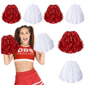 Pom Poms Cheerleading Metal Foil Cheerleading Pom Poms with Plastic Handles Cheer Pom Poms for Cheering in Sports Meet Field and Other Festive Occasions, 30 Grams (red and white)