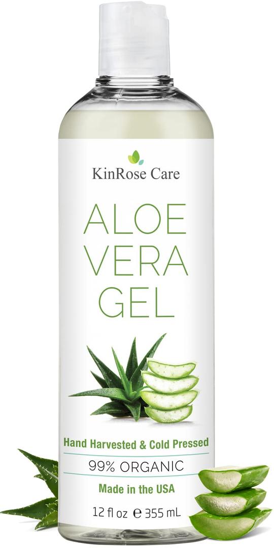 12oz Organic Aloe Vera Gel for Face, Skin, Hair & Sunburn Relief - From 100 Percent Pure Aloe Vera - Cold Pressed, Vegan, Unscented - Made in USA., Expiry: 05/2027