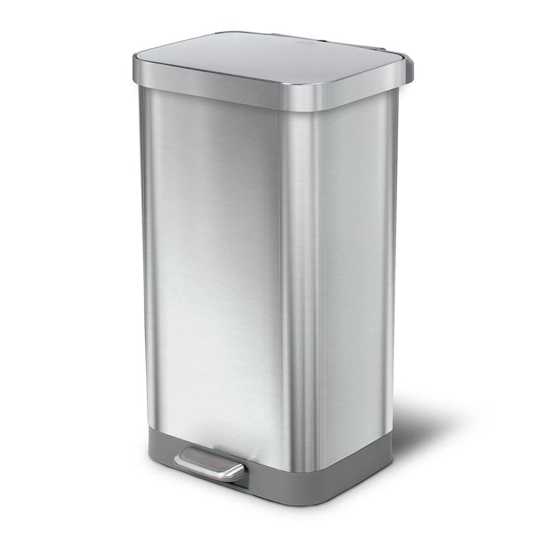 Glad Stainless Steel Step Garbage Can with Clorox Odor Protection | Large Metal Kitchen Garbage Bin with Soft Close Lid, Foot Pedal and Waste Bag Roll Holder, 20 Gallon, All Stainless