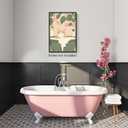 Rustic Japanese Canvas Wall Art, Japan Cat Bathroom Aesthetic Poster, Tabby Cat In Bathtub Print, Neutral Pink Flowers and Green Leaves Picture, Restroom Cute Animal Painting 12x16in Unframed