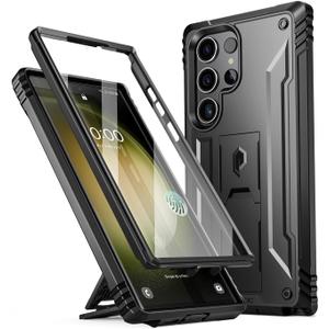 Poetic Revolution Case Compatible with Galaxy S23 Ultra 5G 6.8 inch, Full Body Rugged Shockproof Protective Cover Case with Kickstand, Built-in Screen Protector Work with Fingerprint ID, Black