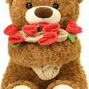 11.8 in Bouquet Teddy Bear Plush Toy, Rose Plush Bouquet, Romantic Flower Hat Bear Stuffed Plush, Perfect as a Birthday, Holiday for Boys and Girls (Brown - Small)