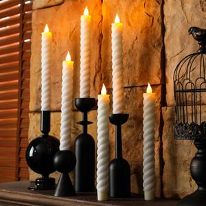 Baquler 6 Pcs White Flameless Taper Candle Twisted LED 9.65 Inch Spiral Taper Candles Battery Operated Twisted Candlesticks for Spring Wedding Birthday Home Party Holiday Dinner Fireplace