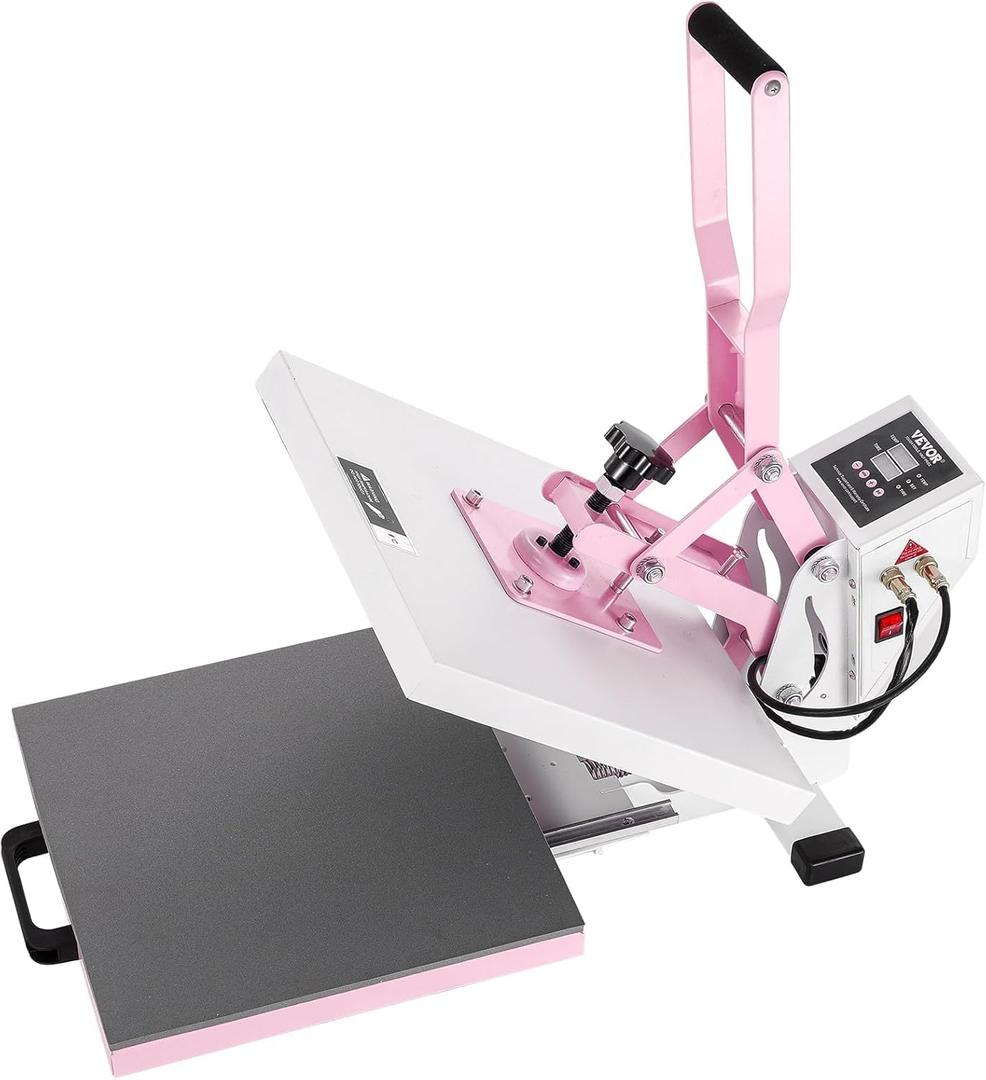 VEVOR Heat Press, 15 x 15 in Digital Heat Press Machine, Slide Out Heat Transfer Machine, Fast and Even Heating, 2-Layer Insulation Cotton, Heat Transfer Machine for T-Shirts/Bags/Pillows, Pink