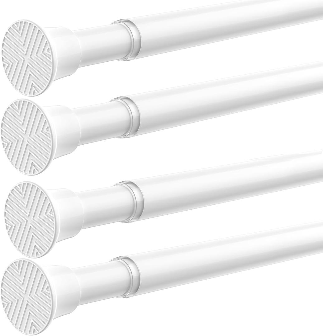4 Pack White Spring Curtain Rods for Windows 23 to 46 Inch, Adjustable Pressure Tension Curtain Rods No Drilling, Small Tension Rod for Doorway Closet Door Kitchen Curtain