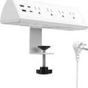 Jgstkcity Desk Clamp Power Strip,20W Fast Charging Station,Surge Protector Nightstand Edge Mount,1875W Extension Cord with Multiple Outlets,2 USB-C,2 USB-A,for Home Office (White, 6 FT)