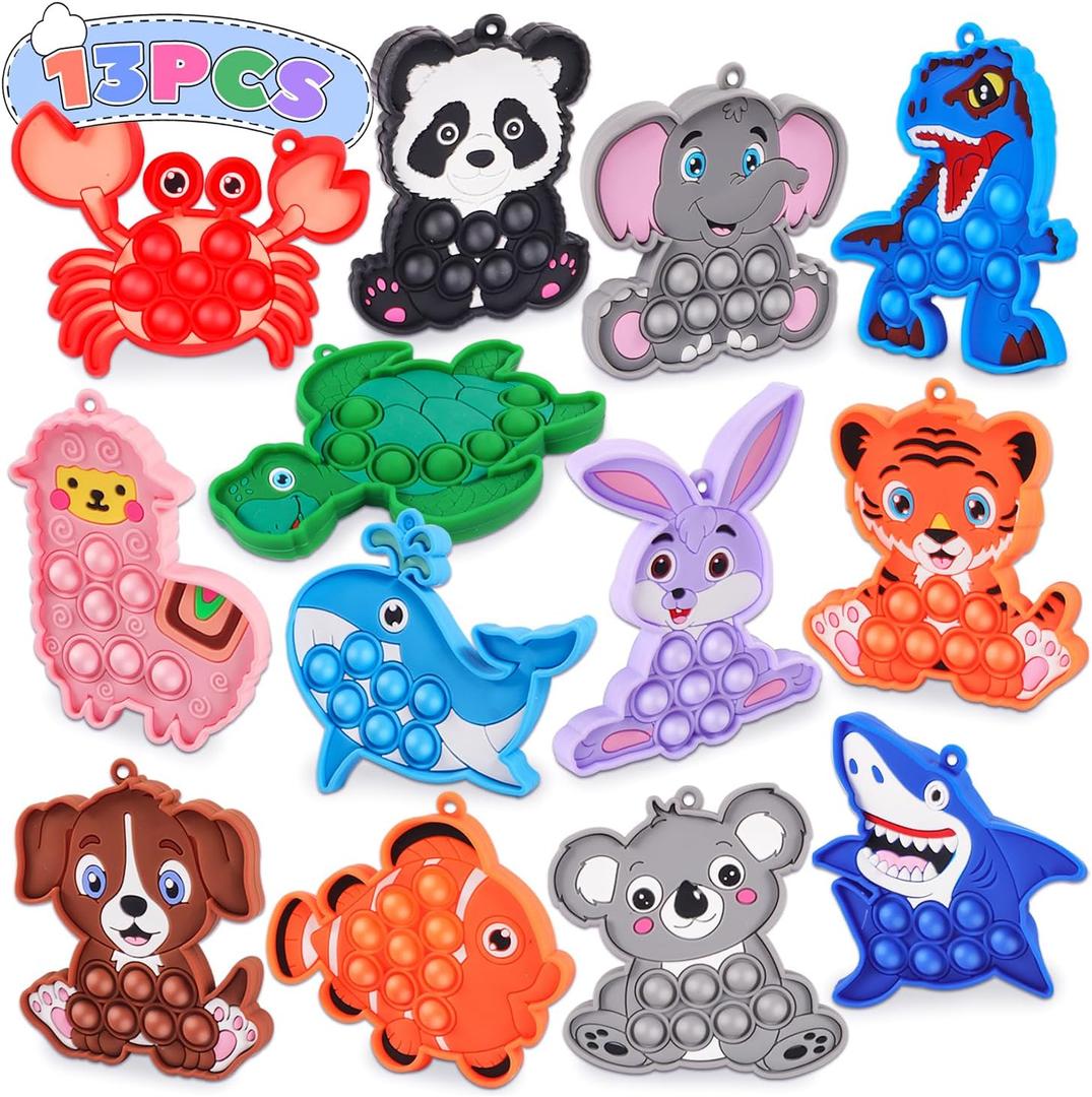 13PCS Animal Pop Sensory Fidget Toys for Kids Toddler, Airplane Car Travel Activities Toys, Goodie Bag Stuffer for Kids, Fidgets for Classroom