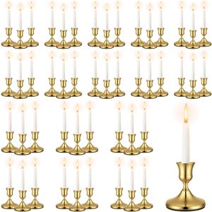 48 Pack Brass Gold Taper Candle Holders Set - Vintage Metal Candlestick Holders Set Candle Holder for Table Centerpiece, Wedding Reception, Festive Christmas Mantel Decoration or Home Decor Gold
