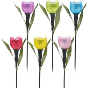 6pcs Garden Tulip Flower Shape LED Solar Powered Lights Outdoor Yard Standing Decors (Multicolor)