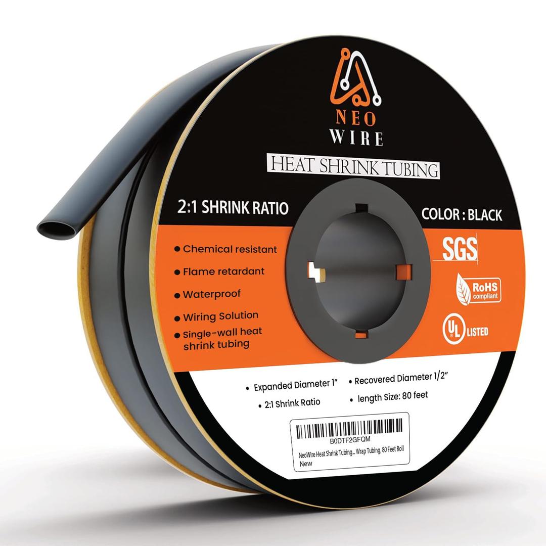 Heat Shrink Tubing 1" (25.4mm), 2:1 Ratio Shrink Tube Industrial,Single Wall Wire Shrink Wrap Tubing, 80 Feet Roll