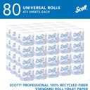 Scott Professional 100% Recycled Fiber Standard Roll Bulk Toilet Paper (13217), 2-Ply, Elevated Design, White, Individually Wrapped (80 Rolls of 473 Sheets, 37,840 Sheet Total)