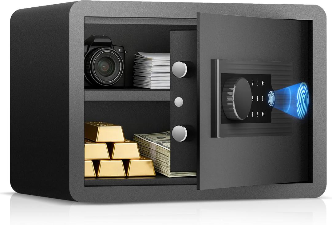 AEGIS Biometric Fingerprint Home Safe, 1.0 Cubic Feet Small Digital Security Hidden Safe Quick Access Unlock with Fingerprint/Keypad/Key for Cash, Jewelry, Document