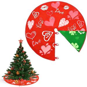 St Patricks Day Tree Skirt Decorations, Reversible Shamrock Double Sided Print Mat, 36 Inch Clover Love Heart Tree Skirts for St Patrick's Day Wedding Valentines Home Holiday Party Decor Supplies (Green and Pink)