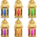 Mumufy 6 Pcs Ramadan Lantern Ramadan Decorations for Home Gold Moroccan Lamp Decor Vintage Lanterns Decorative Eid Mubarak Hanging Candle Lantern for Eid Party Decor (Gold)