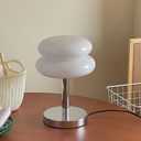 Meefad Mid Century Modern Glass Table Lamp, Mushroom Lamp for Bedroom, Cute Table Lamps, Elegant Night Light for Living Room in White