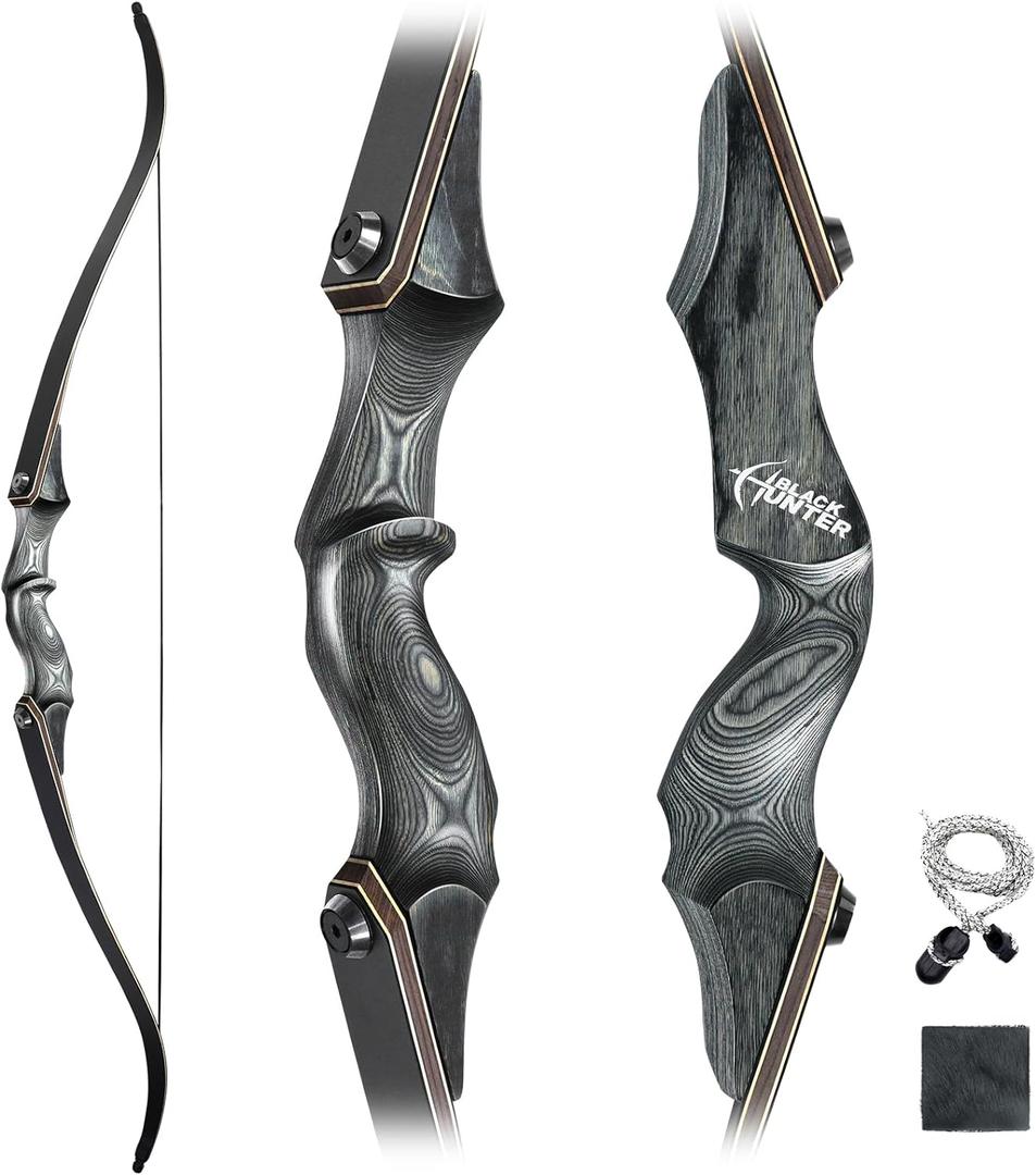 Obert Original Black Hunter Takedown Recurve Bow 60inch with Bamboo Core Limbs Archery Hunting Target Practice