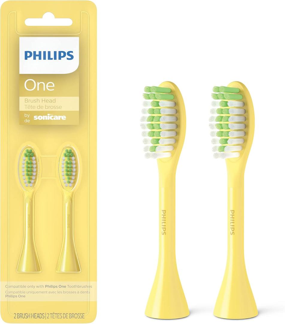 Philips One by Sonicare Genuine Replacement Electric Toothbrush Heads, 2 Brush Head Pack Up to 6 Month Supply, Mango Yellow, BH1022/02