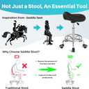 YEEZEE Saddle Stool Ergonomic- Comfortable Rolling Saddle Stool with Wide Thick Saddle Seat Padding, Swivel Adjustable Saddle Chair with Wheels and Ring Pedal for Medical Massage Salon (Dark Black), 15" x 16" x 21"