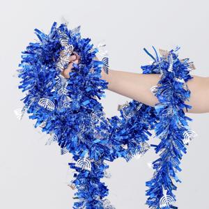 33FT Hanukkah Tinsel Garland, Blue Metallic Twist Foil Tinsel Garland with Silver Menorah Ornament Hanging Garland for Chanukah Party Christmas Tree Indoor Outdoor Decoration