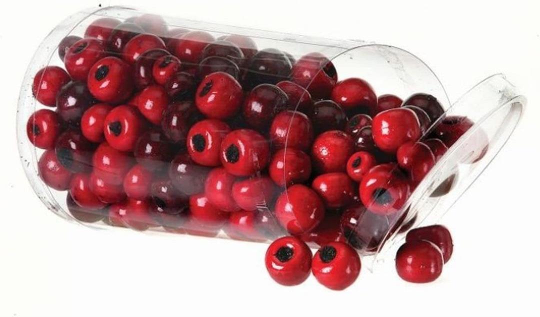 Christmas Cranberry Bowl and Vase Filler, Artificial Cranberries in Varied Sizes, Realistic Finish and Colorization, Approximately 200 + Cranberries, Container 7 Inches x 4 Inches, Red