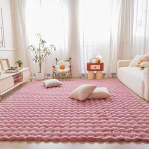 Pink Rabbit Plush Area Rug for Bedroom Living Room Sofa,6'X9' Faux Fur Fluffy Shaggy Rectangular Square Rug for Kids Teen Girls Room,Furry Carpet Rug for Nursery Baby Room Decor for Teenage