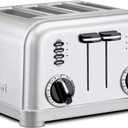 Cuisinart 4 Slice Compact Stainless Steel Toaster with Extra-Wide Slots for Bread, French Toast, Bagels & Pastries, Defrost & Reheat Functions, CPT-180P1, Brushed Stainless, Removable Crumb Tray
