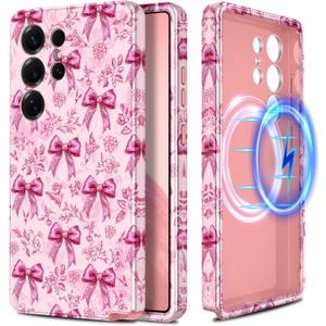 Casetego for Galaxy S25 Ultra Case,Compatible with MagSafe,[Military Grade Drop Test] Full Body Protection Slim Shockproof Rugged Marble Women Case for Samsung Galaxy S25 Ultra 6.9 inch,Gold Bowknot