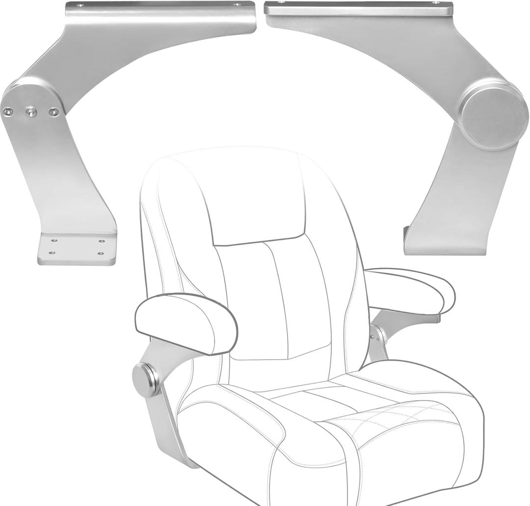 Aluminum Boat Pivot Flip-Up Armrest Set Provides 80º Rotation of Armrest Boat Flip-Up Seat Hinge, Sold in Pairs, Left & Right