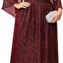 Plus Size Formal Dress Maxi Sparkly V Neck A-line Handkerchief Sleeve Evening Gown Wedding Guest Cocktail Gala, 3XL