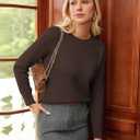 GRACE KARIN Women's Fall Knit Sweater Top, Long Sleeve Merino Wool Blend Pullover, Casual Crewneck Waffle Clothes 2025 (Brown, XL)