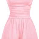 AUXDIO Women Summer Casual Strapless Romper Sleeveless Off Shoulder Short Jumpsuits 2026 Beach Vacation Clothes (Pink, M)