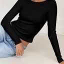 Falechay Long Sleeve Shirts for Women Sexy Backless Striped Tops Going Out T-Shirt Y2K Crop Womens Blouse Boat Neck Outfit (Black, S)