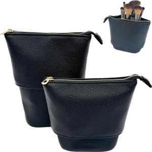 JAZD Convertible Travel Makeup Brush Bag, Stand-Up Brush Holder Pouch For Easy Access, Cosmetic Case Organizer (BLACK)