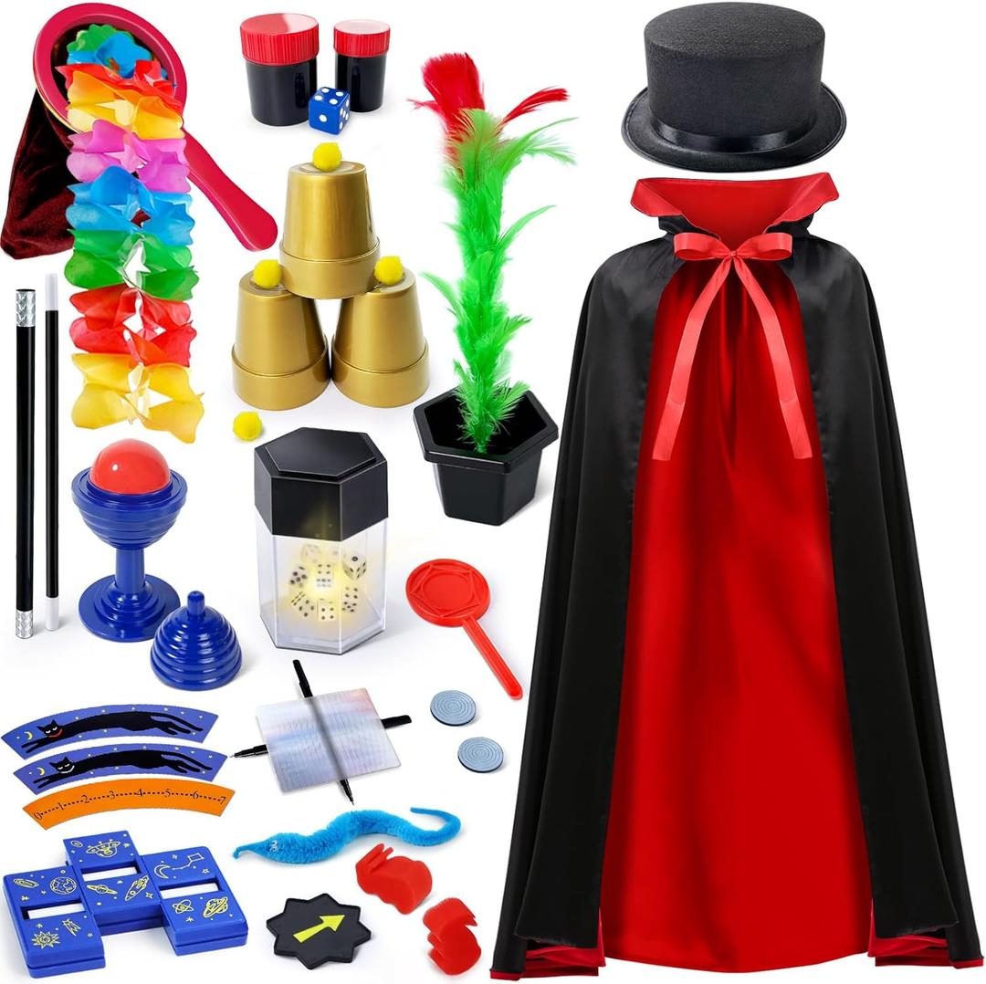 Kids Magic Kit, Magician Costume for Pretend Play, Magic Set with Instructions for Each Trick for Kids Ages 6 7 8 9 10 11 12