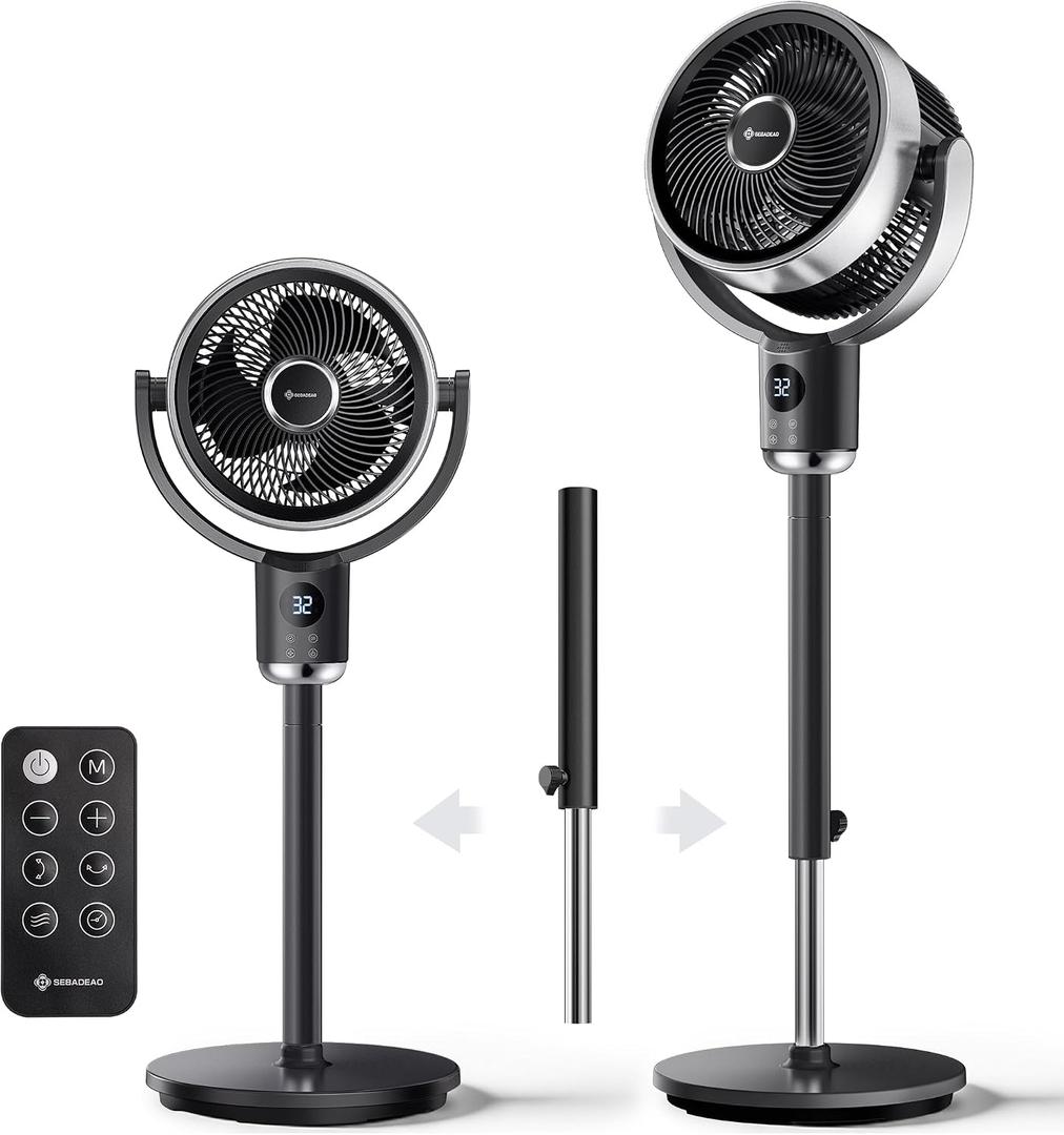 Fan for Bedroom, 3D Oscillating Standing Fans, 100ft Airflow, Quiet Pedestal Floor Fan with DC Motor, 32 Speeds, 3 Modes, Adjustable Height, 12H Timer, Remote Control for Home, Dorm, Office, Small