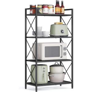 SONGMICS 4-Tier Metal Storage Rack, Shelving Unit with X Side Frames, Dense Mesh, 12.6 x 23.6 x 44.3 Inches, for Entryway, Kitchen, Living Room, Bathroom, Industrial Style, Ink Black UBSC164B01