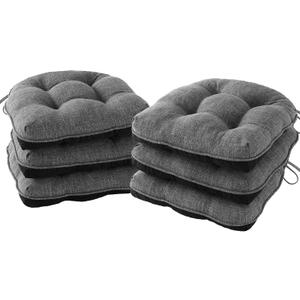 IPYNBAP Chair Cushions for Dining Chairs Set of 6, Kitchen Chair Cushions, Chair Pads with Ties and Non Slip Backing, Tufted Memory Foam Seat Cushion 6 Pack, 15.5" x 15.5" x 4", Dark Gray