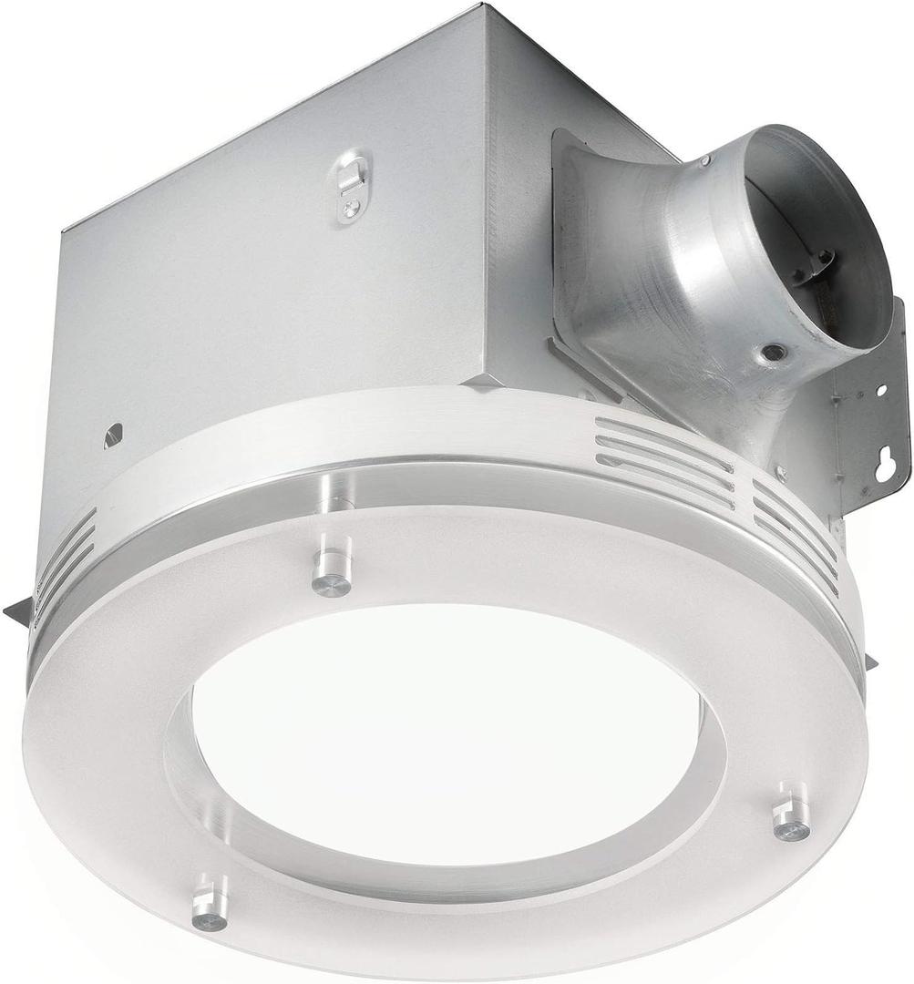 Homewerks 7117-02-HW Bathroom Fan Integrated LED Light Ceiling Mount Exhaust Ventilation 1.5 Sones 80 CFM, Frosted