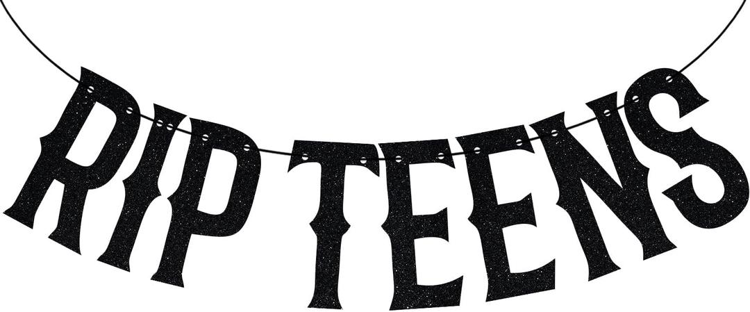 Black Glitter Rip Teens Banner, Fareweel Sweet Youth/Happy 20th Birthday, Funny Goodbye Teen Years 20th Birthday Party Decorations Supplies