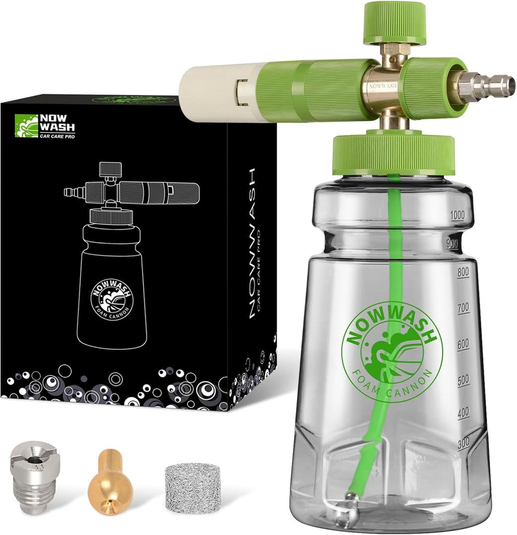 Foam Cannon with Foam Economizer for Pressure Washer, Soap Cannon with 1/4" Quick Connect & Adjustable Nozzle for Car Wash Fit Most Liquid Bottles, Additional 1.1 mm Orifice Nozzle (Green)