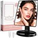 KOOKIN Lighted Vanity Makeup Mirror Led Lights 180 Degree Rotation Lighted Mirror Touch Screen Adjusted Brightness Desk Mirrors USB Dual Supply Bathroom Beauty Cosmetic Mirrors (Black)