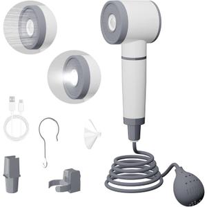 Portable Shower for Camping with Light, All-in-One Rechargeable Shower Pump with Temperature Display, LED Light, 2 Water Modes, Outdoor Portable Shower Head for Beach, Hiking, RV, Pet Wash, Large