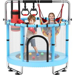 55" Trampoline for Kids with Enclosure, Easy Assembly
440lbs Trampoline with net, 5-in-1 Indoor/Outdoor Toddler Trampoline with Adjustable Gymnastics Bar