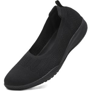 LEDINEY Women's Flats Slip On Go Walk Shoes for Women Comfortable Walking Sneakers Knit Low Wedge Dressy Ballet Shoes Zapatos para Mujer (8, Black)