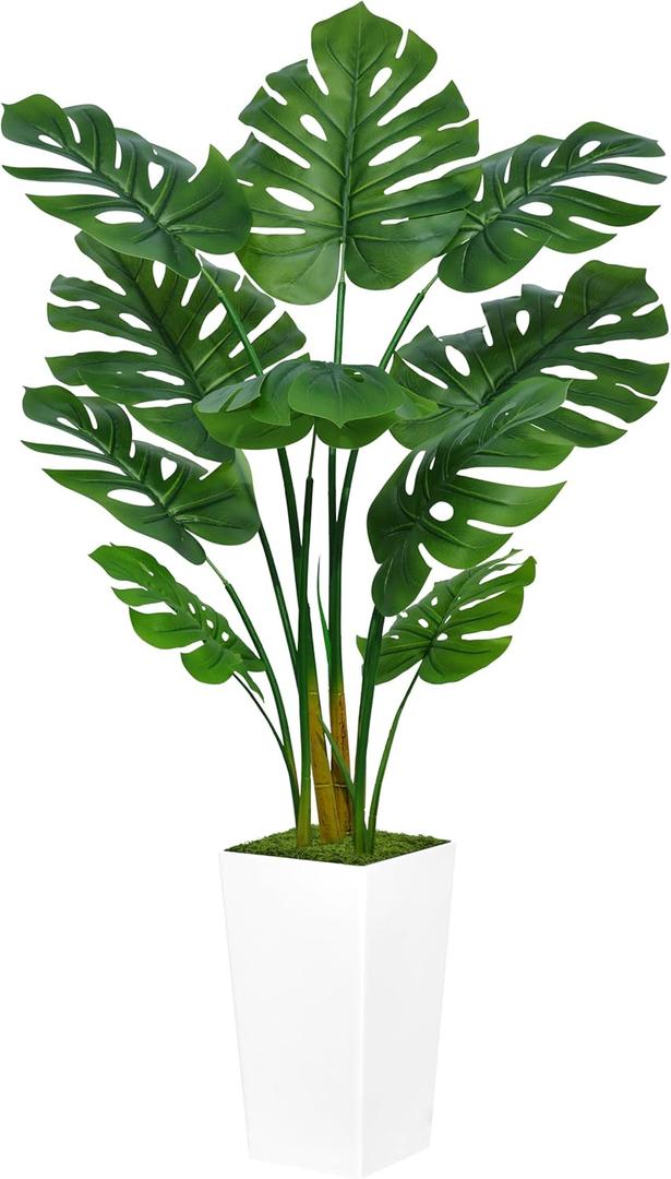 ASTIDY Artificial Monstera Deliciosa Plant 5FT - Faux Tropical Palm Tree with White Tall Planter - Fake Swiss Cheese Floor Plant Potted - Artificial Tree for Home Office Living Room Decor Indoor